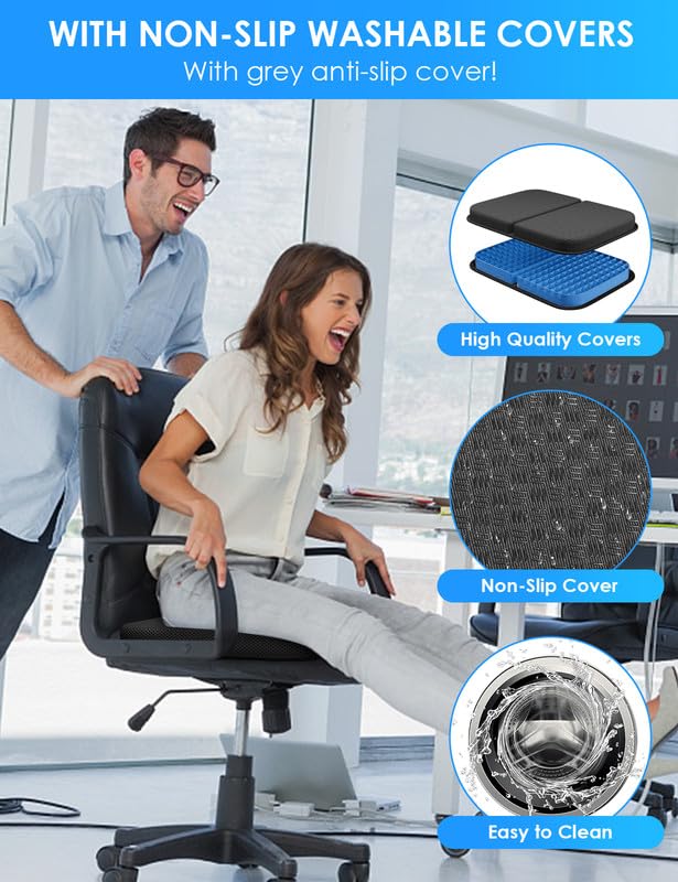 Gel Seat Cushion Portable Travel Cushions, 16.5" x 12" Large Size Super Thick Foldable Chair Seat Cushion Lightweight for Car Office Chair Wheelchair, Pressure Sores Tailbone Pain Relief - size: L-Black