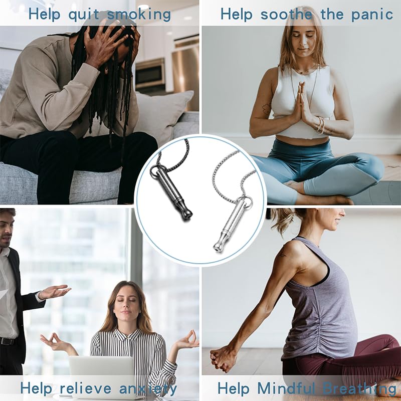 Mindfulness Breathing Necklace Stress Relief Pendant Stainless Steel Anxiety Breathe Necklace for Women Men - color: Steel+Black