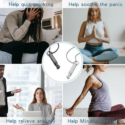 Mindfulness Breathing Necklace Stress Relief Pendant Stainless Steel Anxiety Breathe Necklace for Women Men - color: Steel+Black