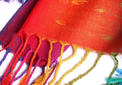 SmilerSmile Colorful Scarf Wraps for Womens Tassel Shawl Wrap - color: 05-peacock/Red