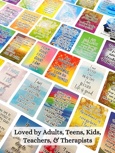 Positive Affirmation Cards - 54 Affirmations, 150+ Inspirational Questions - Beautifully designed with Storage Case, Daily Self Care Kit & Mindfulness Gift for Kids, Teens, Men & Women