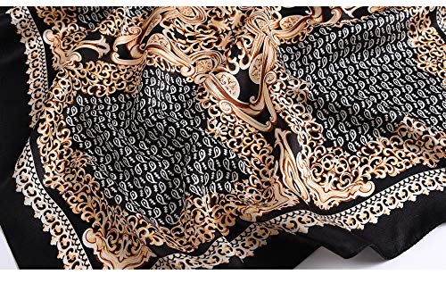 ANDANTINO 100% Mulberry Silk Scarf -21” Lightweight Square Neckerchief – Breathable Digital Printed Scarves with Gift Packed - color: Gold &Black