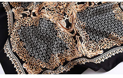 ANDANTINO 100% Mulberry Silk Scarf -21” Lightweight Square Neckerchief – Breathable Digital Printed Scarves with Gift Packed - color: Gold &Black