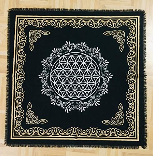 Indian Consigners Altar Cloth Flower of Life Witchcraft Altars Tarot Spread Wiccan Spiritual sacred cloth (Flower of Life) - color: Flower of Life Gold Silver