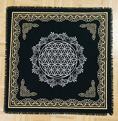 Indian Consigners Altar Cloth Flower of Life Witchcraft Altars Tarot Spread Wiccan Spiritual sacred cloth (Flower of Life) - color: Flower of Life Gold Silver