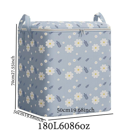 1pack Large Blue Foldable Clothes Storage Bag with Zipper & Handles - Quilt Organizer for Bedding, Blankets & Wardrobe