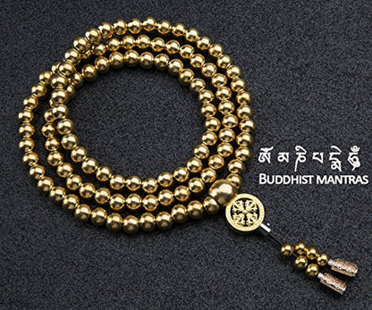 108 Destiny Nepal Prayer Full Metal Buddism Bead Mala Necklace (full brass)