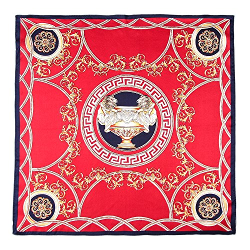 ANDANTINO 100% Mulberry Silk Scarf -21” Lightweight Square Neckerchief – Breathable Digital Printed Scarves with Gift Packed - color: Red