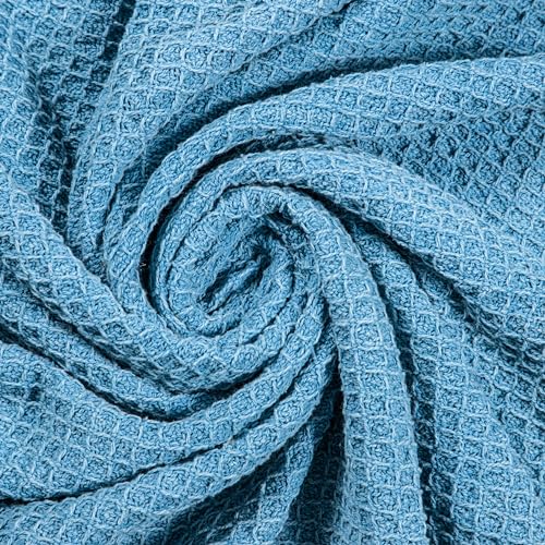 Stonewash Blue Waffle Weave Throw, 50x60 Inch 100% Cotton- Large, Wearable, Breathable, Skin-Friendly & Cozy Everyday use Blanket for Couch, Bed, Sofa - Soft & Lightweight Picnic Rug - color: Stonewash Blue