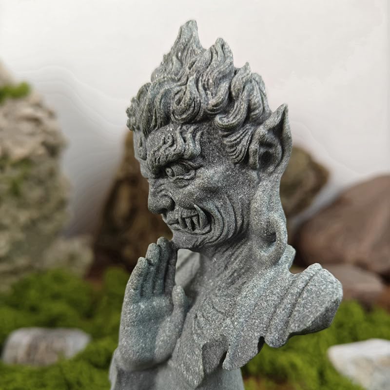 Half Buddha Half Demon Stone Statue Natural Bluestone Yin Yang Sculpture, Zen Meditation Decor Aquarium Safe Ornament Spiritual Balance Figurine for Home Office