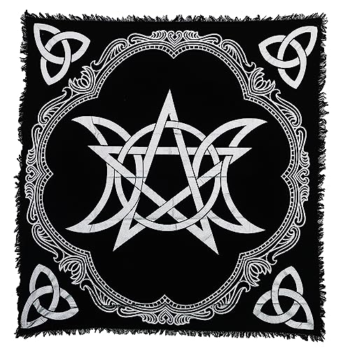 Indian Consigners Altar Cloth Triple Moon Pentagram Triquetra Witchcraft Alter Tarot Spread Top Cloth Wiccan Square Spiritual 36 by 36 sacred cloth (Triple Moon Pentagram Triquetra Silver) - color: Triple Moon Pentagram Triquetra Silver