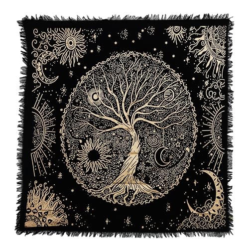 Indian Consigners Tree of Life Altar Cloth Tapestry Tablecloth Celtic Trees Ritual Spiritual Cloth for Sacred Places Cotton Square Tarot Table Cover 36 by 36 Sacred - color: Golden Celestical Dry Tree, size: 36" x 36" (Square)