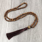 108 Mala Necklace 6mm Red Natural Stone Beaded Tassel Necklace Women Men Yoga Gift,Wooden Bead - color: Wooden Bead