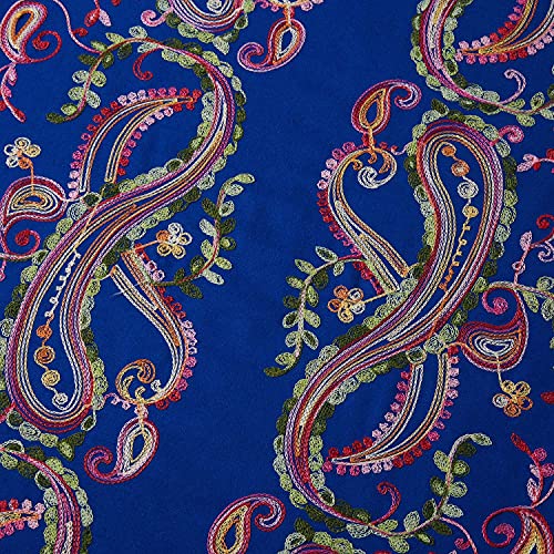 Embroidered Brushed Shawl Paisley Leaves Pattern Scarf Soft Ponchos Wrap Cape With Fringes - color: 07-royal Blue