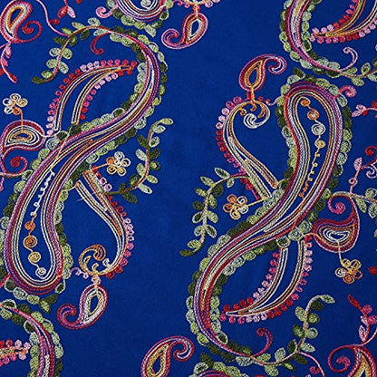 Embroidered Brushed Shawl Paisley Leaves Pattern Scarf Soft Ponchos Wrap Cape With Fringes - color: 07-royal Blue