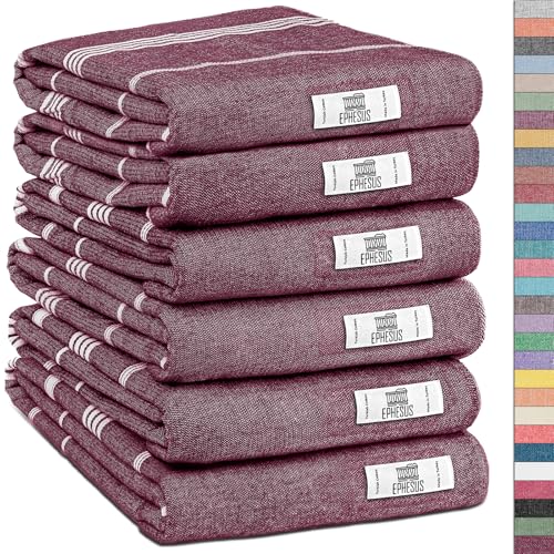 EPHESUS TOWELS Turkish Hand Towels - Set of 6 | 18" x 30" - Decorative Boho Turkish Hand Towel for Bathroom, Kitchen, Guest, Face, Hair, Tea, Dishcloth (Sultan, Claret Red) - color: Claret Red
