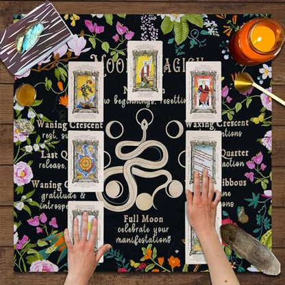 Knana Tarot Altar Cloth - Silk Mat for Reading with Tarot Card Bag (Moon Magic) - color: Moon Magic