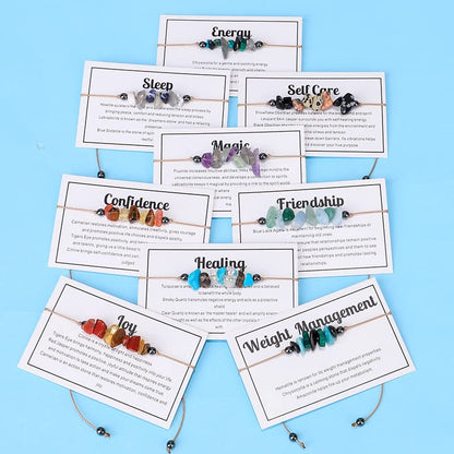 tenghong2021 Chakra Crystal Beaded Bracelet with Wish Card Adjustable Spiritual Anxiety Stone Beads Braide String Bracelet Yoga Meditation for Women Men Jewelry Birthday Gifts - style: Weight Management