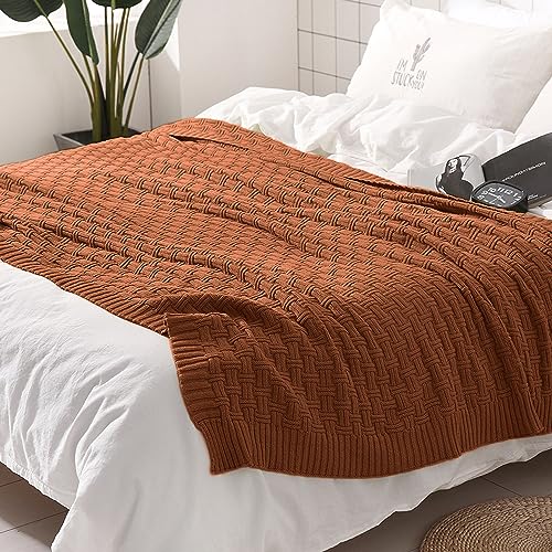 TREELY 100% Cotton Knitted Throw Blanket Couch Cover Blanket(60 x 80 Inches, Brown) - color: Brown, size: Twin (60 in x 80 in)