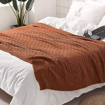 TREELY 100% Cotton Knitted Throw Blanket Couch Cover Blanket(60 x 80 Inches, Brown) - color: Brown, size: Twin (60 in x 80 in)