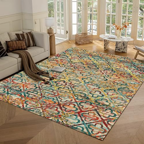 RUGSURE Washable Area Rugs, 8' x 10' - 1/6 Thick - Stain & Water Resistant Non-Slip - Perfect Resistant Rug for Living Room, Bedroom, Nursery, Pet & Child Friendly, Vibrant Colors Rugs, Multicolor - color: Grass-multicolor, size: 8' x 10' (Rectangular)