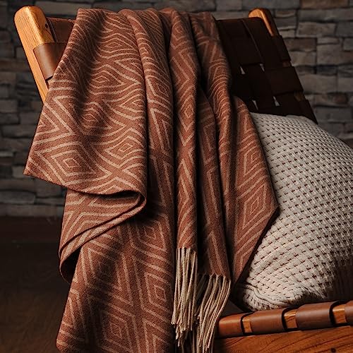 CUDDLE DREAMS Premium Cashmere Throw Blanket with Fringe, Luxuriously Soft (Diamond Ochre) - color: Diamond Ochre