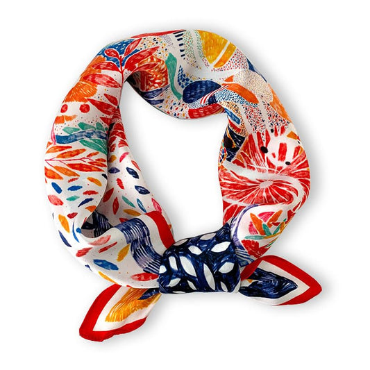 100% Mulberry Silk Neck Scarf - 21'' x 21'' Lightweight Neckerchief - Women Men Small Square Digital Printed Scarves - color: Red