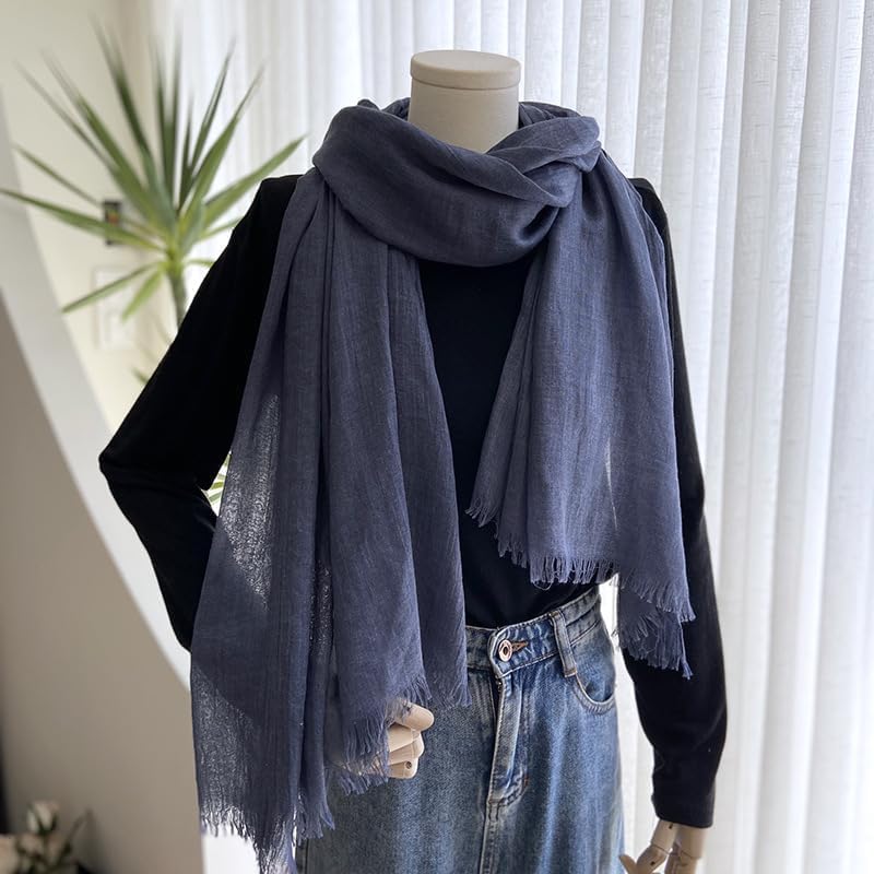 INOGIH Large Long Lightweight Cotton Linen Shawl Wrap for Women - Soft Breathable Four Season Scarf Shawl Beach Gauze 75”×40” - color: Denim Blue