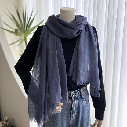 INOGIH Large Long Lightweight Cotton Linen Shawl Wrap for Women - Soft Breathable Four Season Scarf Shawl Beach Gauze 75”×40” - color: Denim Blue