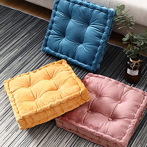 Tufted Velvet Floor Cushion, Square Thick Seating Cushion with Carrying Handle, Patio Meditation Pillow Tatami Chair Pads, 18"x18"x3.9", Yellow - color: S-yellow