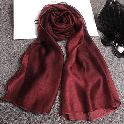 Cotton Silk Scarf Elegant Soft Wraps Color Shade Scarves for Women - color: Wine Red