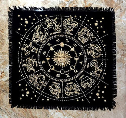 INDACORIFY Golden Zodiac Constellation Altar Table Top Cloth with Fringes Alter Tarot Witchcraft Spread Witchery Supplies Table Cloth 18x18 in (Golden Zodiac Constellation) - color: Golden Zodiac Constellation