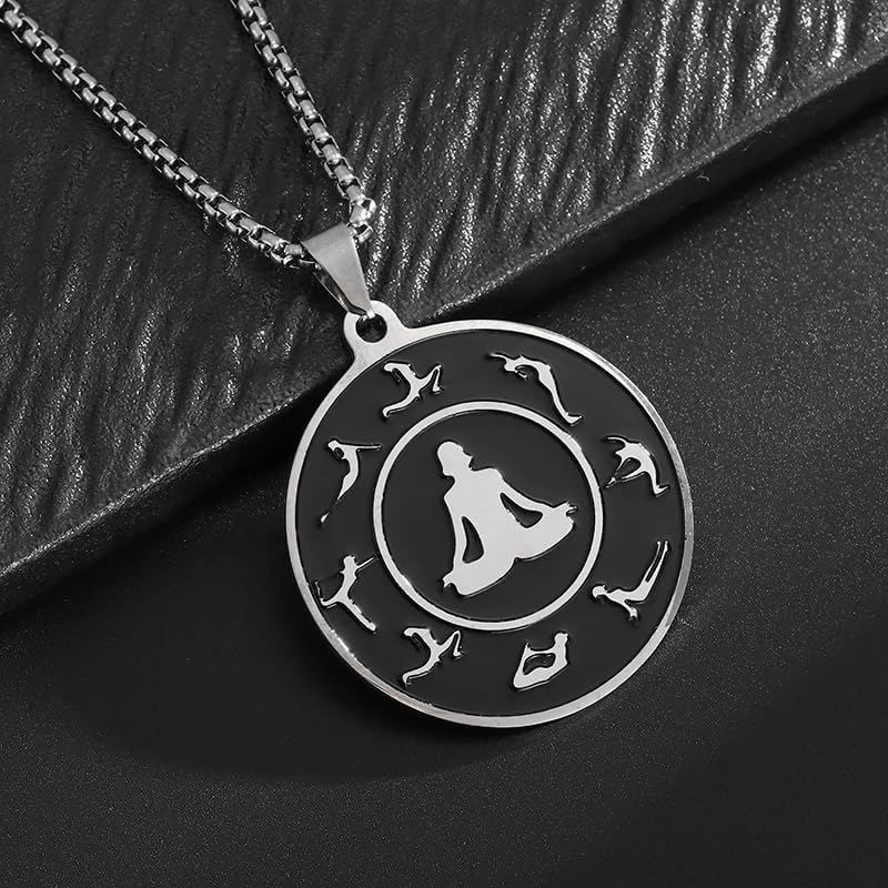 Stainless Steel Body Yoga Meditation Chart Pendant Necklace for Men and Women Sports and Leisure Style Jewelry Gifts