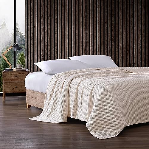 Eddie Bauer - Twin Size Blanket, 100% Soft Cotton Bedding with Waffle Weave Texture, 400 GSM, Throw Blanket for Couch or Bed (White)