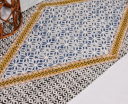 2.6x4 Ft Cotton Yoga Mat Rug – Blue Extra Large Hand-Woven Cotton Dhurrie Meditation Rug for Yoga Perfect Runner for Hallway, Kitchen, Living Room Area Runner