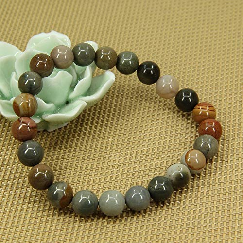 Angelstones Handmade Natural Healing Gemstone 8mm Round Beads Stretch Crystal Bracelet 7 Inch Unisex - color: Polychrome Jasper