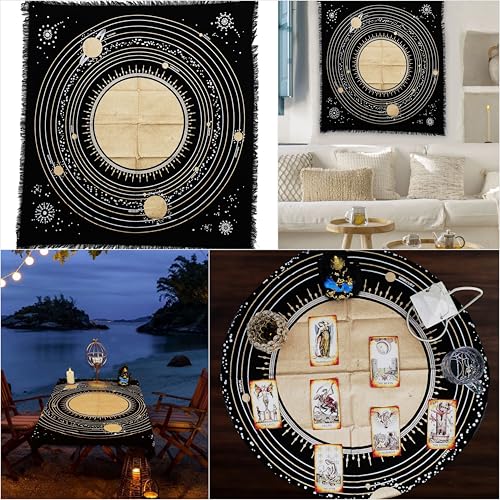 Indian Consigners Altar Cloth Spiritual Planets, Ritual Stars and Galaxy Table Cloth Beautiful Solar System Altar Cloth 24by24 inches (Solar System Gold Silver) - size: 24" x 24" (Square)