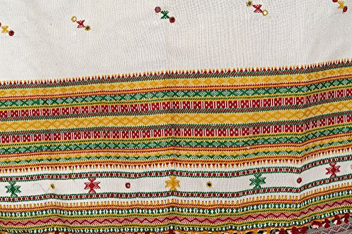 Exotic India Shawl from Kutch with Embroidered Bootis and Mirrors - Wool - color: Cobblestone