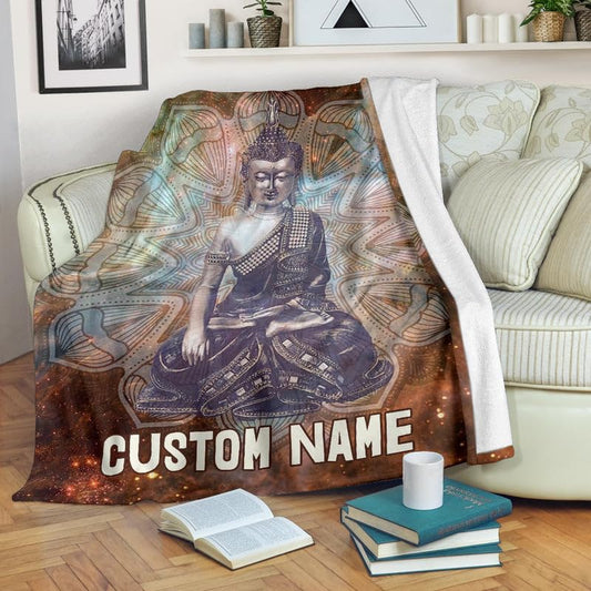 Custom Name Buddha Meditation Blanket – Personalized Zen Fleece Throw with Mandala Design, Spiritual Gift for Him or Her (Large 60x80 Inches) - size: Large 60x80 Inches