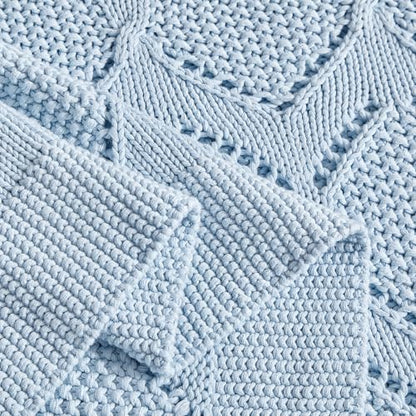 Longhui bedding Chunky Cotton Knit Throw Blanket for Couch, Sofa, Bed, or Chair, Decorative Breathable Fall Cable Knit Blanket 60 x 80 Inches, Light Blue