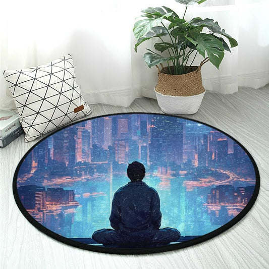 Premium 3ft Round Area Rug Meditating Figure Design Rug Soft Non-Slip Ideal for Kitchen Living Room Bedroom Washable & Durable
