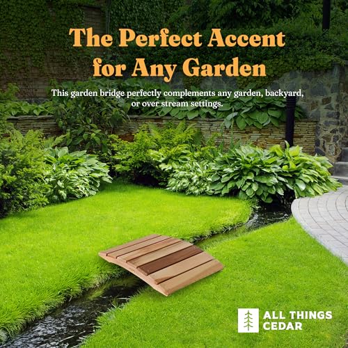 All Things Cedar Outdoor Wooden Garden Bridge for Walkway, Backyard Pond, 2’, Natural - size: 27.5 inches x 24 4
