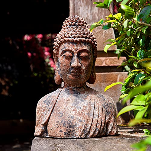 Buddha Statue for Home, Meditating Buddha Bust Statues, Rustic Spiritual Buddha Head Statue, Naturel Antique Bronze Rust Finish, 16.2" H Magnesia (Magnesia)