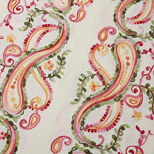 Embroidered Brushed Shawl Paisley Leaves Pattern Scarf Soft Ponchos Wrap Cape With Fringes - color: 030-ivory