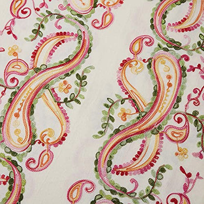 Embroidered Brushed Shawl Paisley Leaves Pattern Scarf Soft Ponchos Wrap Cape With Fringes - color: 030-ivory