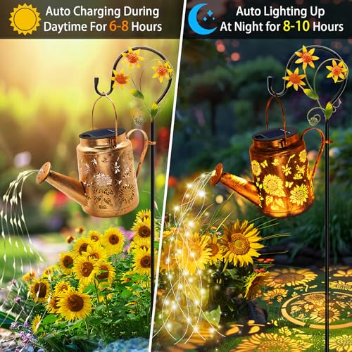 Solar Watering Can with Lights, Birthday Gifts for Mom Women Mother's Day, Outdoor Garden Decor Sunflower Solar Garden Lights for Outdoor Pathway Yard Lawn Patio, Waterproof Gardening Decorations - style: Sunflower