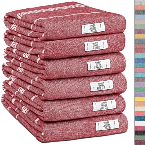 EPHESUS TOWELS Turkish Hand Towels - Set of 6 | 18" x 30" - Decorative Boho Turkish Hand Towel for Bathroom, Kitchen, Guest, Face, Hair, Tea, Dishcloth (Sultan, Red) - color: Red