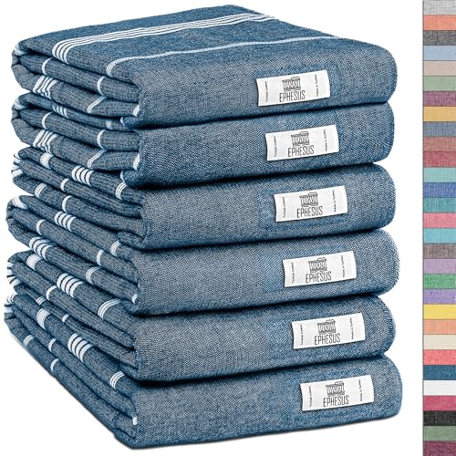 EPHESUS TOWELS Turkish Hand Towels - Set of 6 | 18" x 30" - Decorative Boho Turkish Hand Towel for Bathroom, Kitchen, Guest, Face, Hair, Tea, Dishcloth (Sultan, Navy Blue) - color: Dark Blue