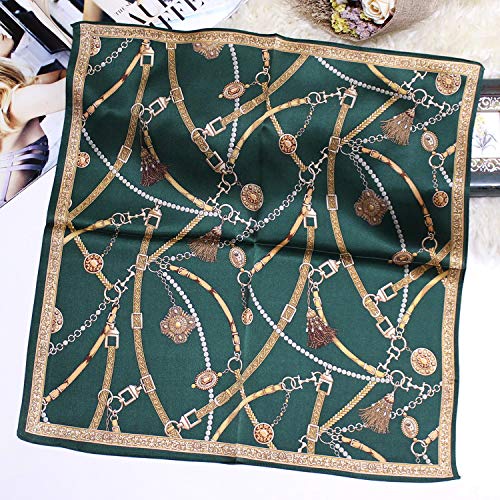 ANDANTINO 100% Mulberry Silk Scarf -21” Lightweight Square Neckerchief – Breathable Digital Printed Scarves with Gift Packed - color: Blackish Green