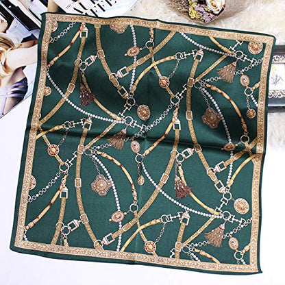 ANDANTINO 100% Mulberry Silk Scarf -21” Lightweight Square Neckerchief – Breathable Digital Printed Scarves with Gift Packed - color: Blackish Green